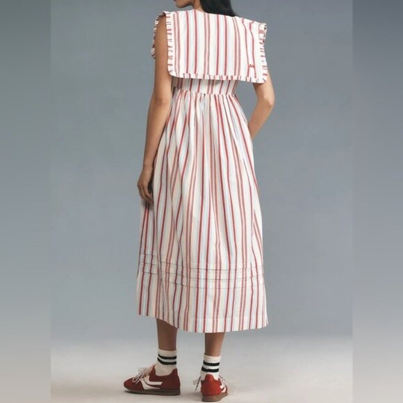 Anthropologie Damson Madder Dress Josephine Sailor Striped Collared Midi Sz US 2 - Picture 4 of 16